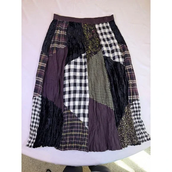 Patchwork Maxi Skirt Plaid Floral Gingham Boho Purple *Elastic Needs Replaced - Picture 6 of 6